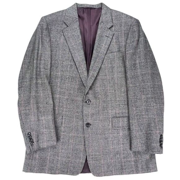 Hickey Freeman Checked Black Gray Men's Sport Coat Blazer 100% Wool Sz 46 READ - Picture 1 of 14